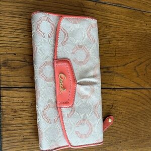 Coach Coral and Cream Signature Wallet